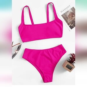Hot Pink High Waisted Bikini Swimsuit